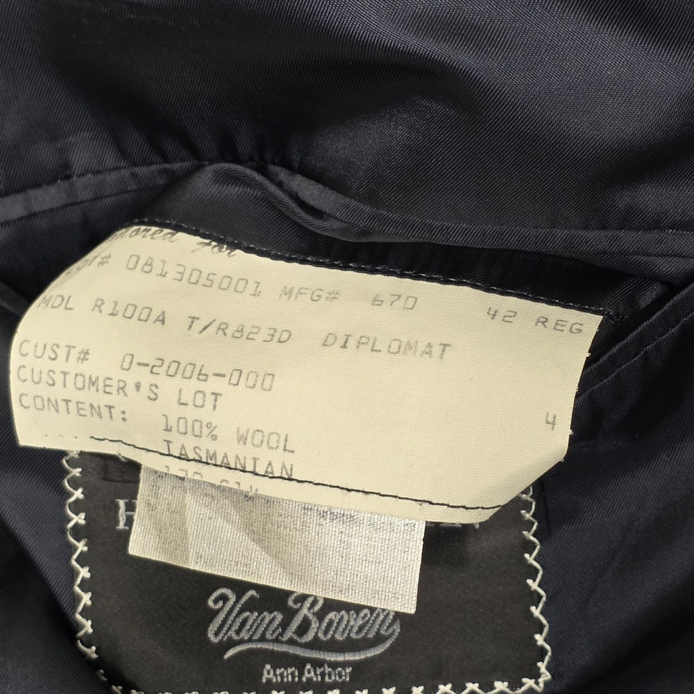 Hickey Freeman Loro Piana Navy Blue Diplomat 100% Wool Tasmanian 120s Blazer 42R - Picture 12 of 15